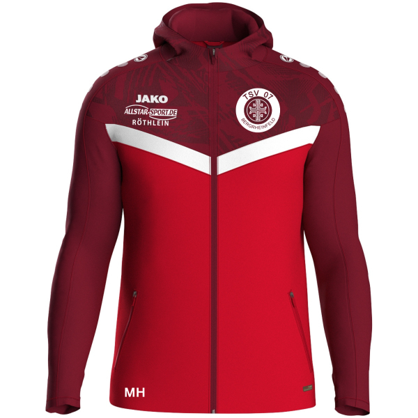 Kapuzenjacke Iconic rot mit Logos und Initialen